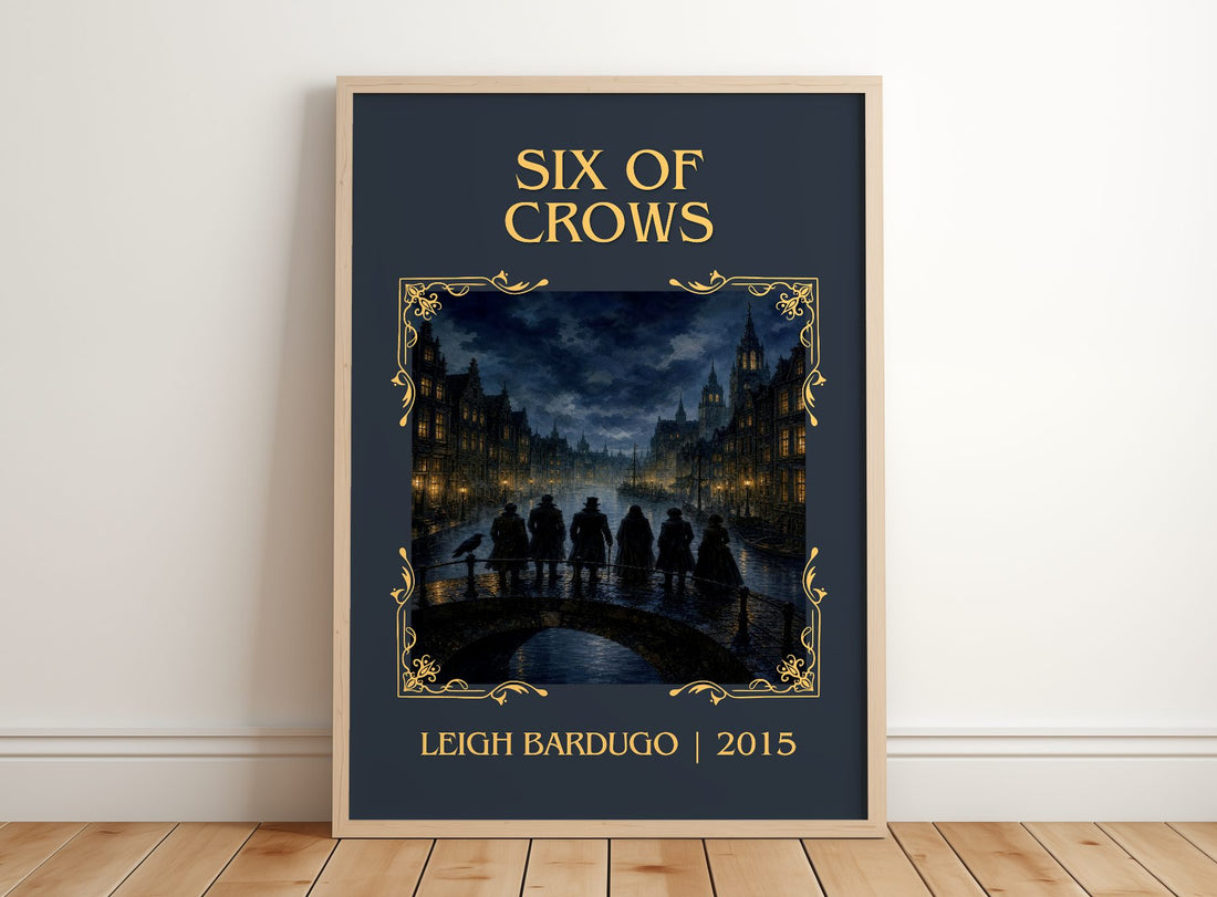 Six of Crows Classic Book Art Print by Leigh Bardugo – framed print leaning on a wooden floor