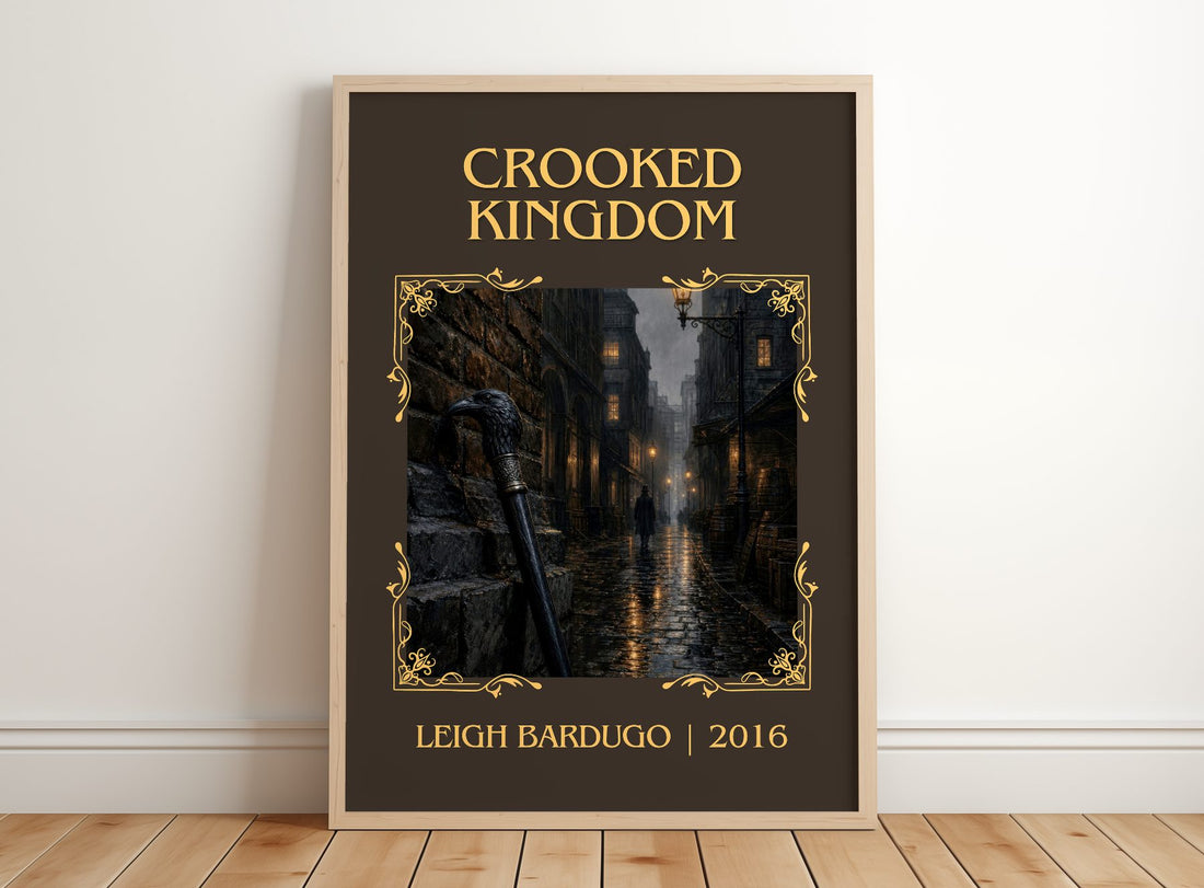 Crooked Kingdom Classic Book Art Print by Leigh Bardugo – framed print leaning on a wooden floor
