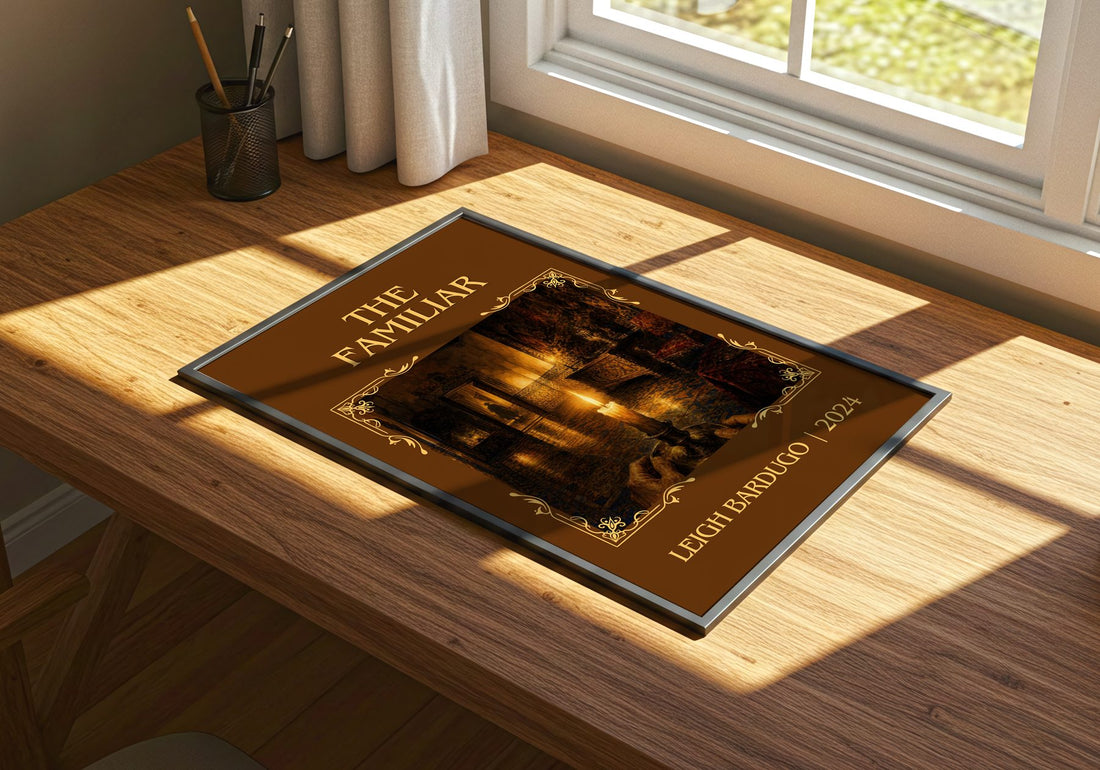 The Familiar Classic Book Art Print by Leigh Bardugo – print on a sunlit desk