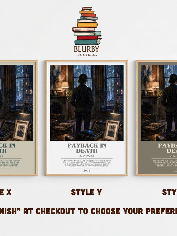 Payback In Death bookish print in frame leaning in hallway – crime wall art