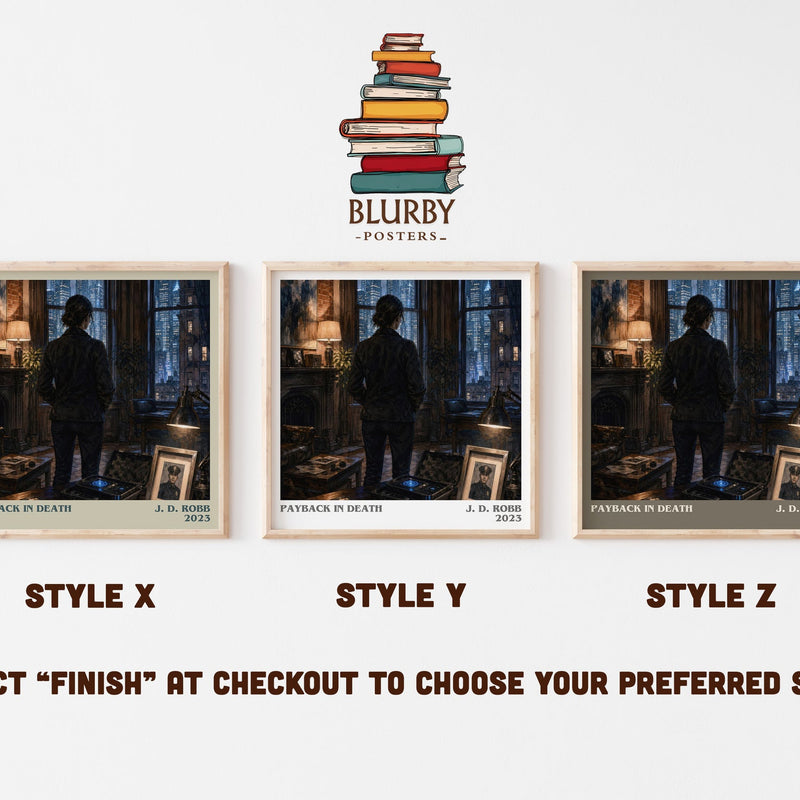 Payback In Death literary print in frame leaning in hallway – crime wall art