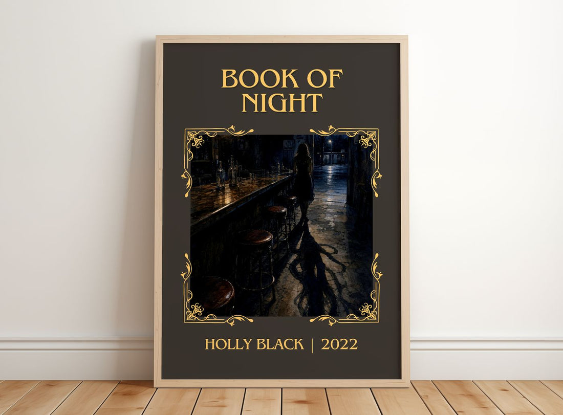 Book of Night Classic Book Art Print by Holly Black – framed print leaning on a wooden floor
