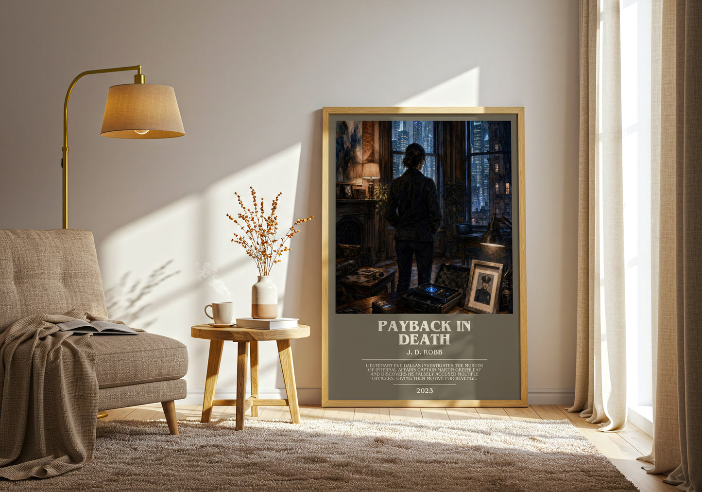 Payback In Death bookish print on bookshelf – J. D. Robb fan gift