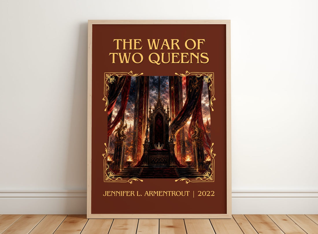 The War of Two Queens Classic Book Art Print by Jennifer L. Armentrout – framed print leaning on a wooden floor