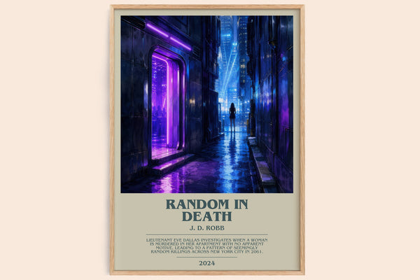 Random In Death bookish book poster by J. D. Robb – framed literary art print