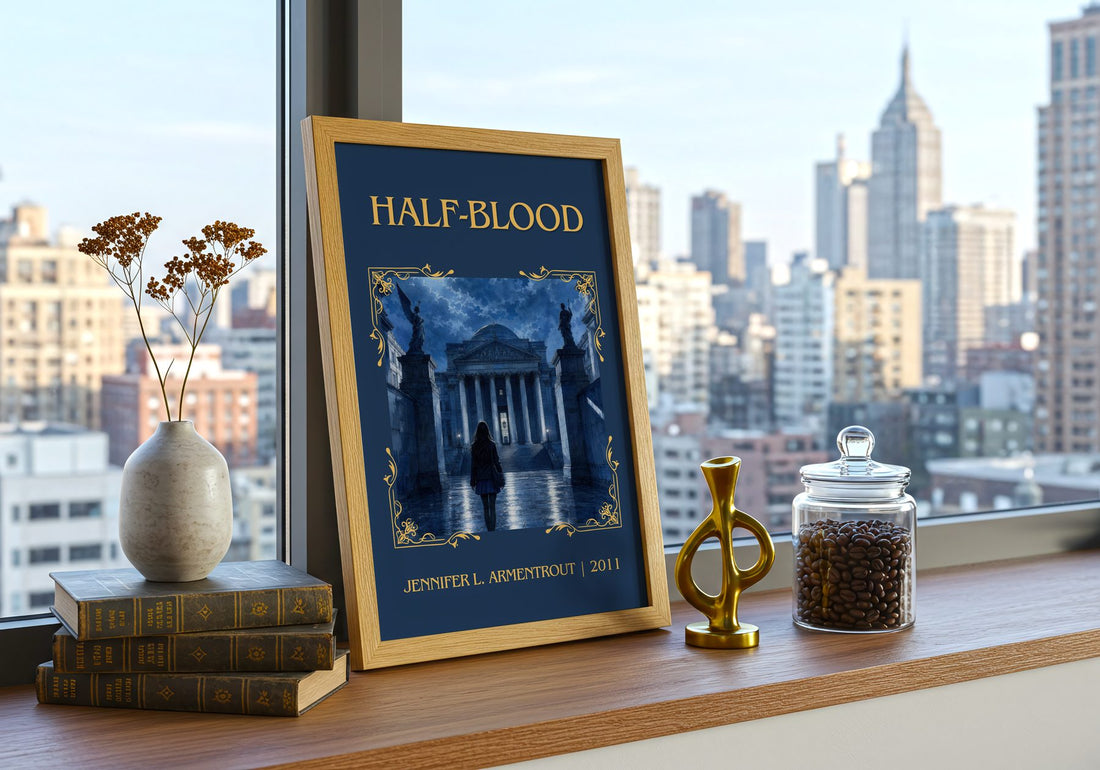 Half-Blood Classic Book Art Print by Jennifer L. Armentrout – framed print on a city-view windowsill
