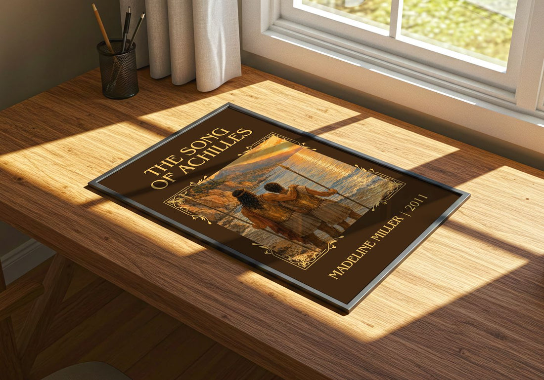The Song of Achilles Classic Book Art Print by Madeline Miller – print on a sunlit desk