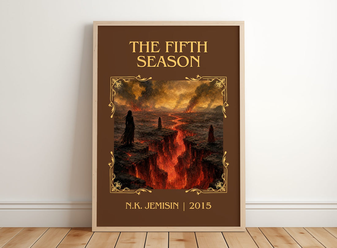 The Fifth Season Classic Book Art Print by N.K. Jemisin – framed print leaning on a wooden floor