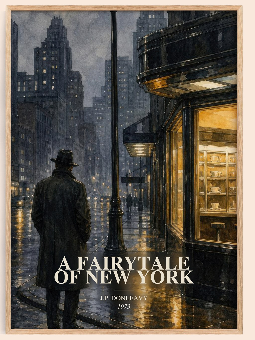 A Fairytale Of New York watercolour book poster by J.P. Donleavy – framed literary art print