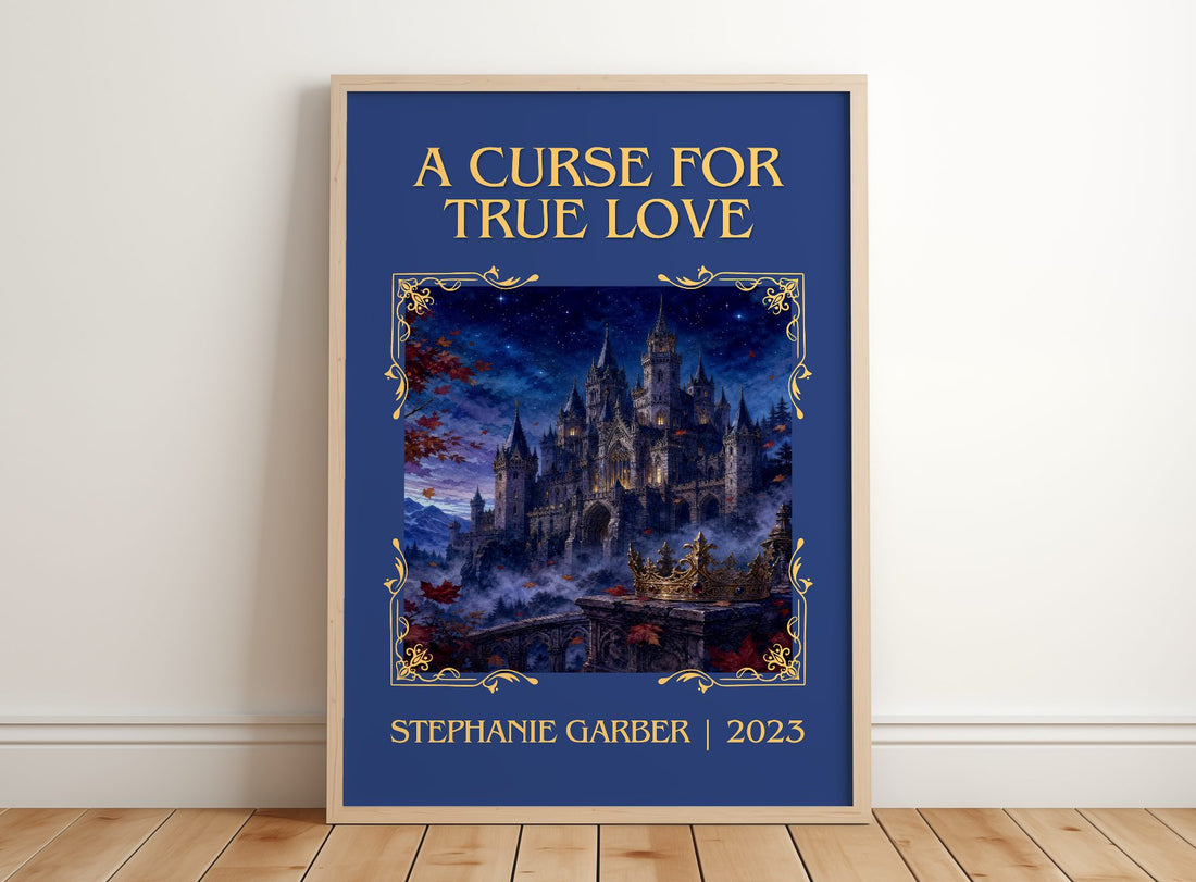 A Curse for True Love Classic Book Art Print by Stephanie Garber – framed print leaning on a wooden floor