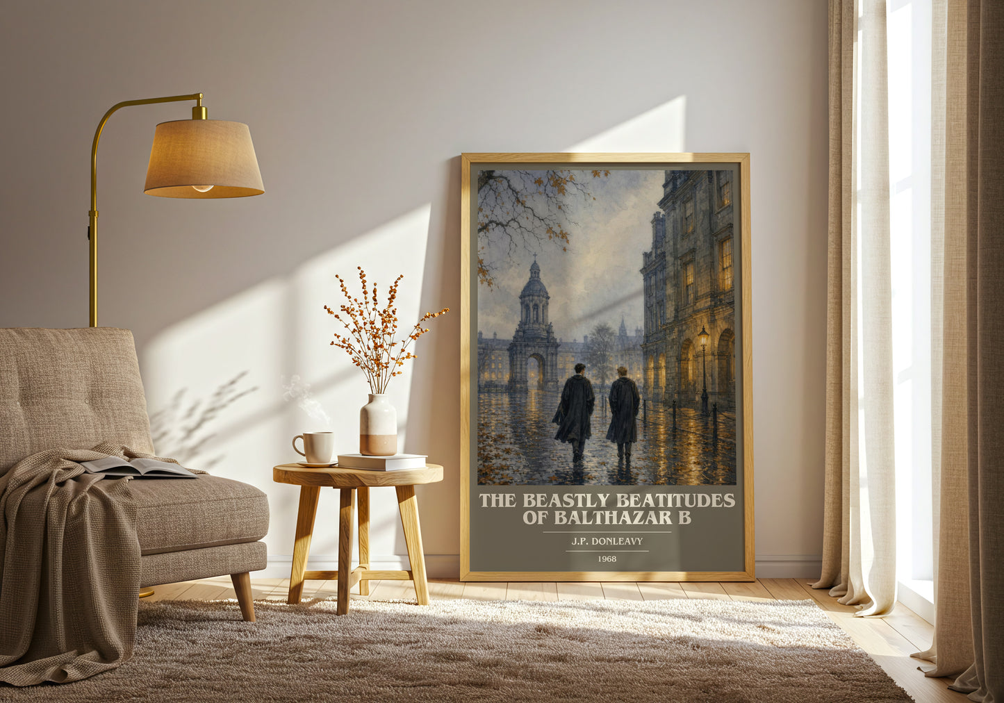 The Beastly Beatitudes Of Balthazar B book cover print on bookshelf – J.P. Donleavy fan gift
