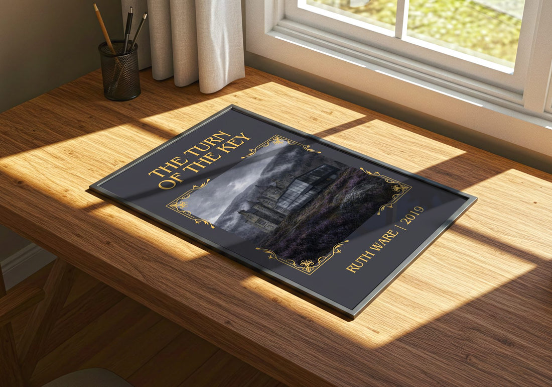 The Turn of the Key Classic Book Art Print by Ruth Ware – print on a sunlit desk