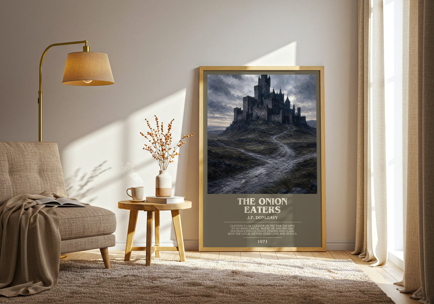 The Onion Eaters bookish print on bookshelf – J.P. Donleavy fan gift