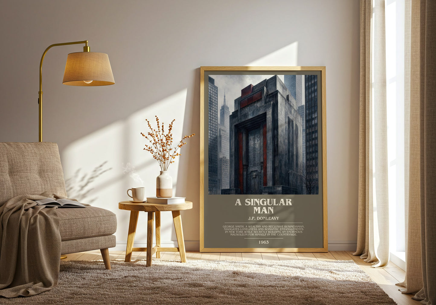 A Singular Man bookish print on bookshelf – J.P. Donleavy fan gift