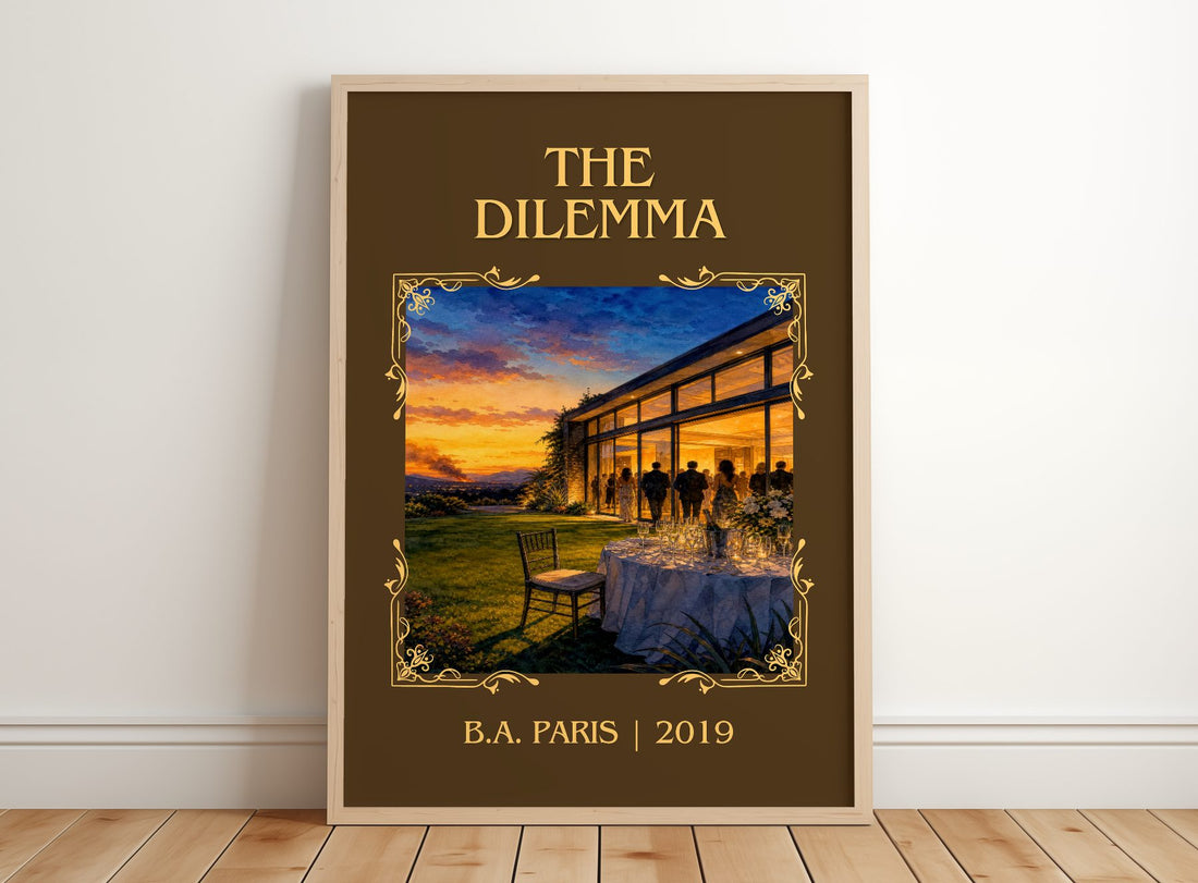 The Dilemma Classic Book Art Print by B.A. Paris – framed print leaning on a wooden floor
