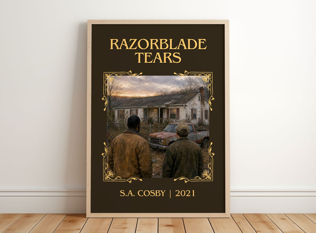 Razorblade Tears Classic Book Art Print by S.A. Cosby – framed print leaning on a wooden floor