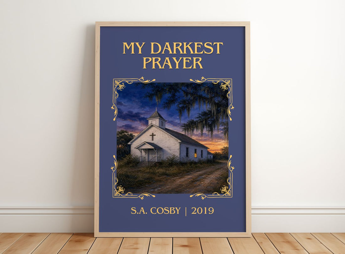 My Darkest Prayer Classic Book Art Print by S.A. Cosby – framed print leaning on a wooden floor