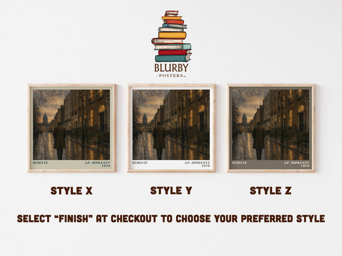 Schultz literary print in frame leaning in hallway – satire wall art (mockup)