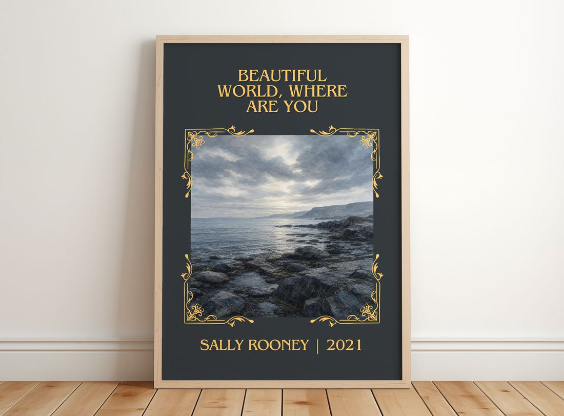 Beautiful World, Where Are You Classic Book Art Print by Sally Rooney – framed print leaning on a wooden floor