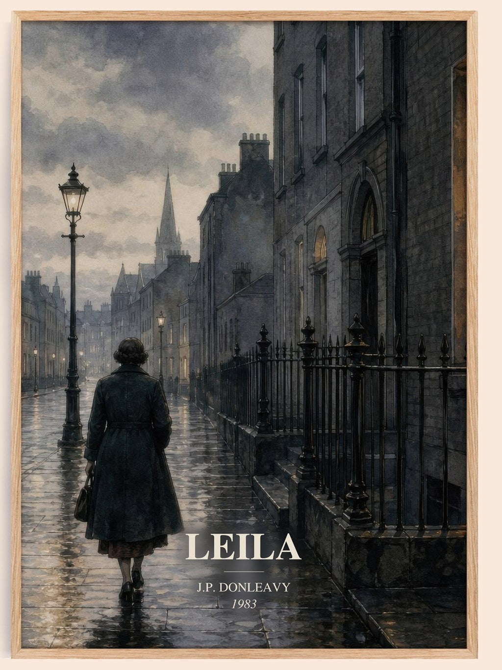 Leila watercolour book poster by J.P. Donleavy – framed literary art print