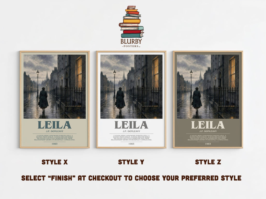 Leila bookish print in frame leaning in hallway – literary fiction wall art (mockup)