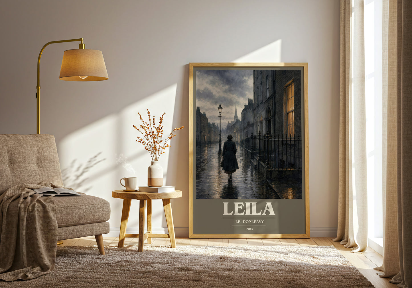Leila book cover print on bookshelf – J.P. Donleavy fan gift