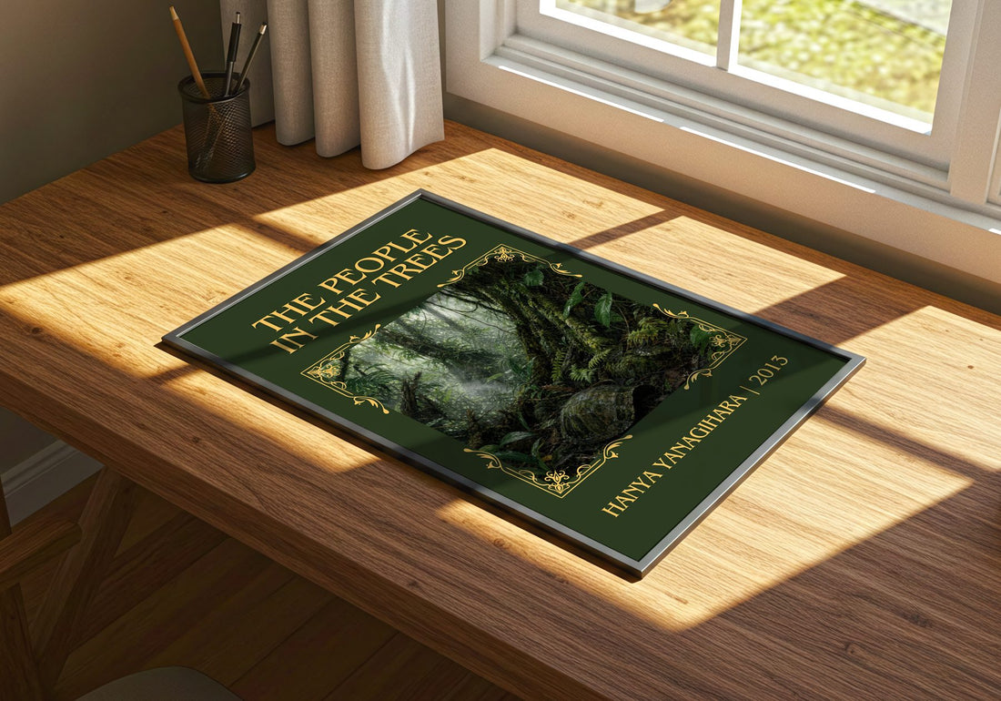 The People in the Trees Classic Book Art Print by Hanya Yanagihara – print on a sunlit desk