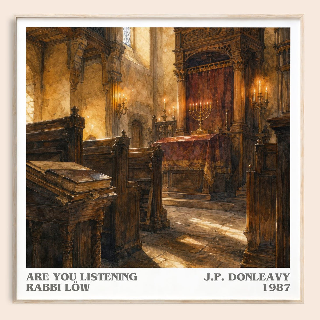 Are You Listening Rabbi Löw literary book poster by J.P. Donleavy – framed literary art print