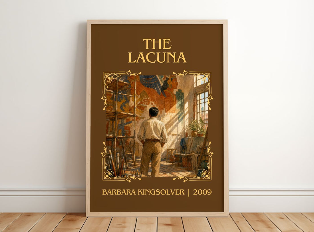 The Lacuna Classic Book Art Print by Barbara Kingsolver – framed print leaning on a wooden floor