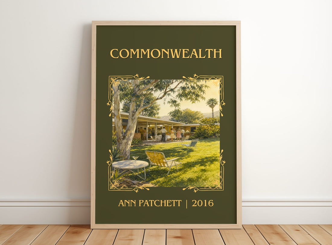 Commonwealth Classic Book Art Print by Ann Patchett – framed print leaning on a wooden floor