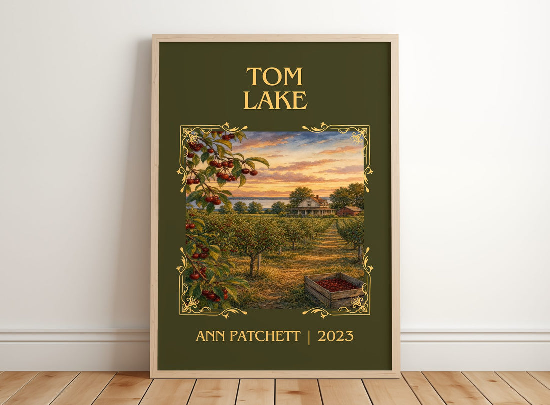 Tom Lake Classic Book Art Print by Ann Patchett – framed print leaning on a wooden floor