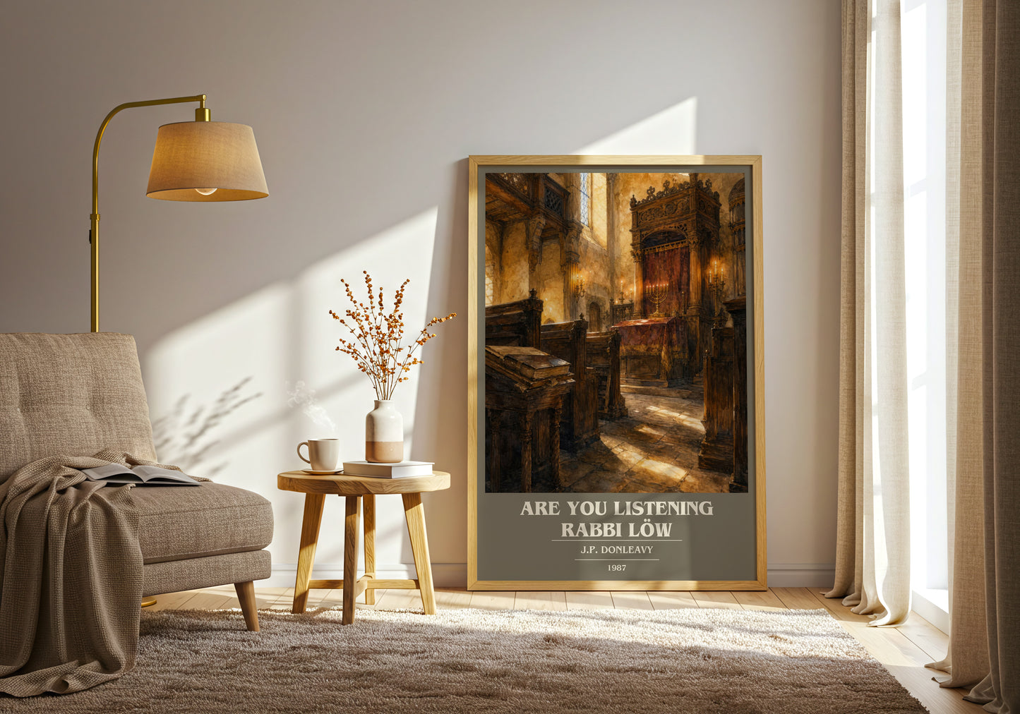 Are You Listening Rabbi Löw book cover print on bookshelf – J.P. Donleavy fan gift