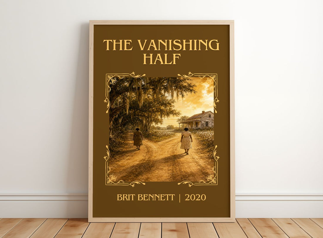 The Vanishing Half Classic Book Art Print by Brit Bennett – framed print leaning on a wooden floor