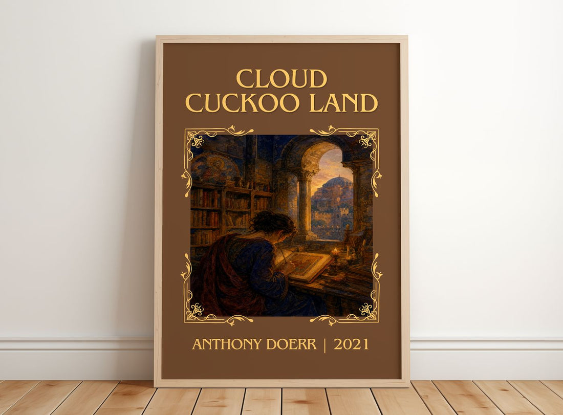 Cloud Cuckoo Land Classic Book Art Print by Anthony Doerr – framed print leaning on a wooden floor