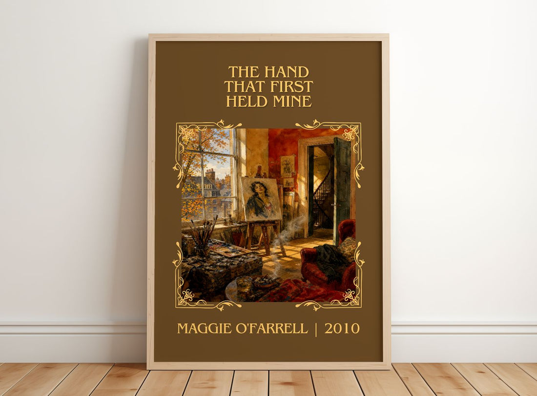 Hand That First Held Mine Classic Book Art Print by Maggie O'Farrell – framed print leaning on a wooden floor