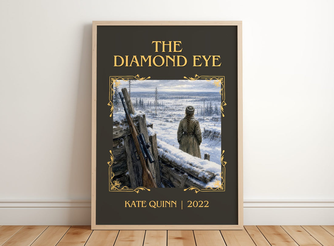 The Diamond Eye Classic Book Art Print by Kate Quinn – framed print leaning on a wooden floor