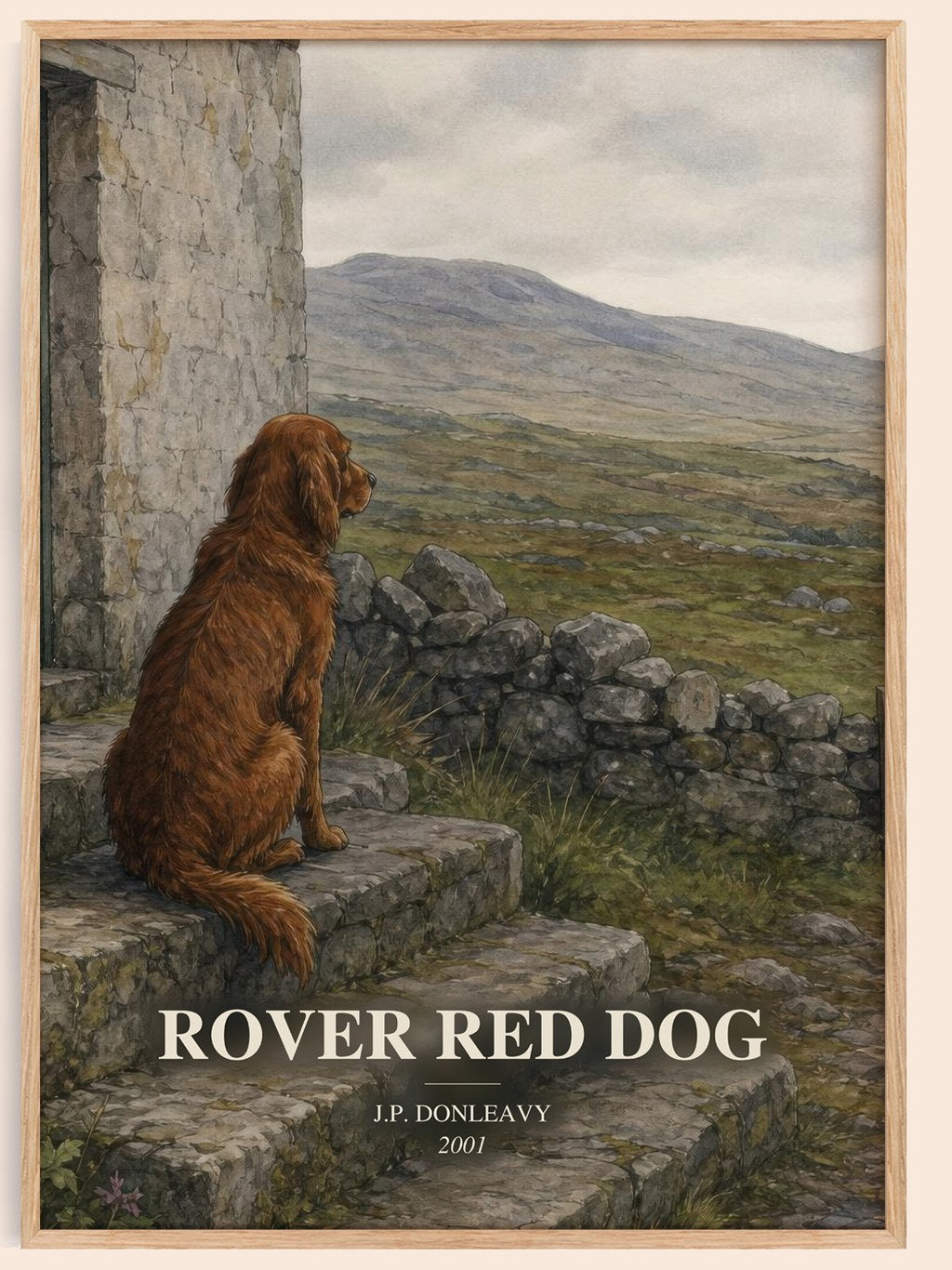 Rover Red Dog watercolour book poster by J.P. Donleavy – framed literary art print