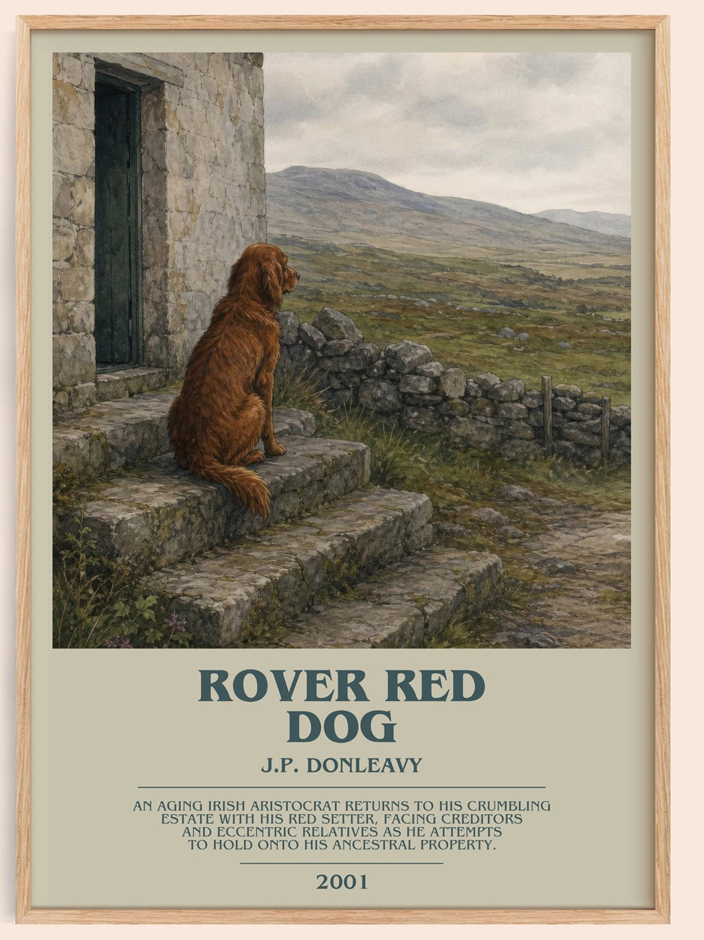 Rover Red Dog bookish book poster by J.P. Donleavy – framed literary art print