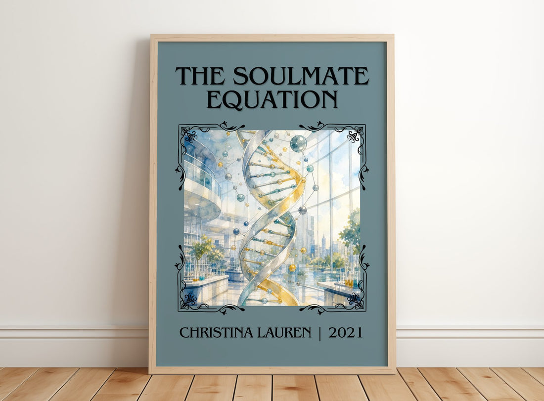 The Soulmate Equation Classic Book Art Print by Christina Lauren – framed print leaning on a wooden floor