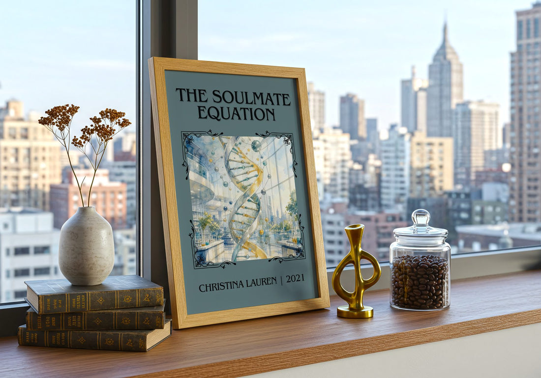 The Soulmate Equation Classic Book Art Print by Christina Lauren – framed print on a city-view windowsill