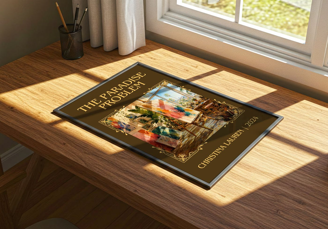 The Paradise Problem Classic Book Art Print by Christina Lauren – print on a sunlit desk