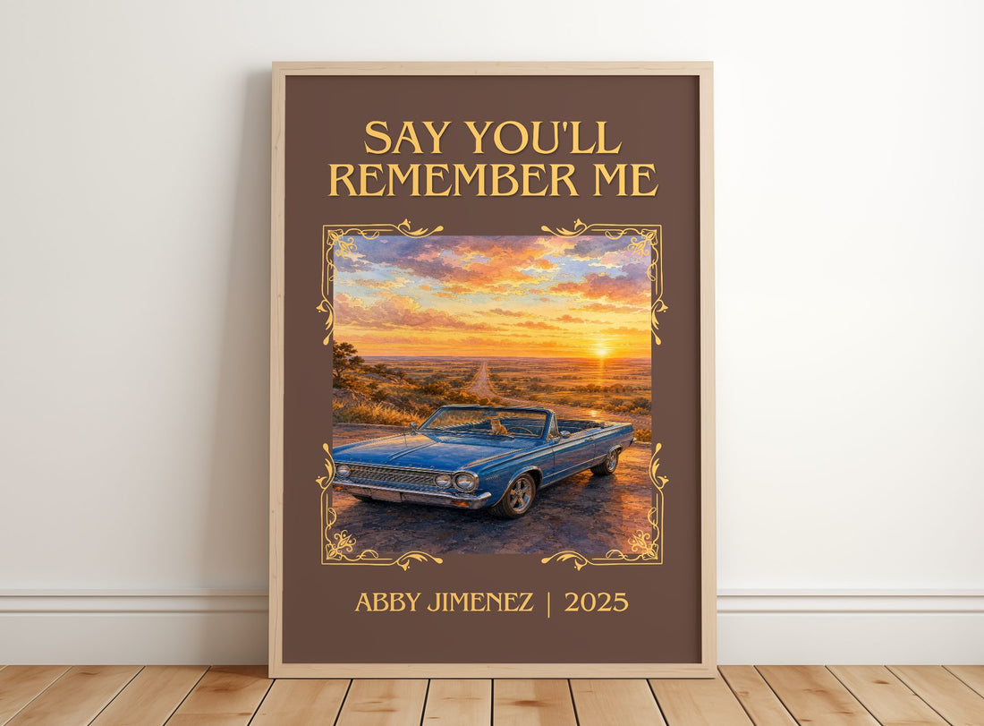 Say You'll Remember Me Classic Book Art Print by Abby Jimenez – framed print leaning on a wooden floor