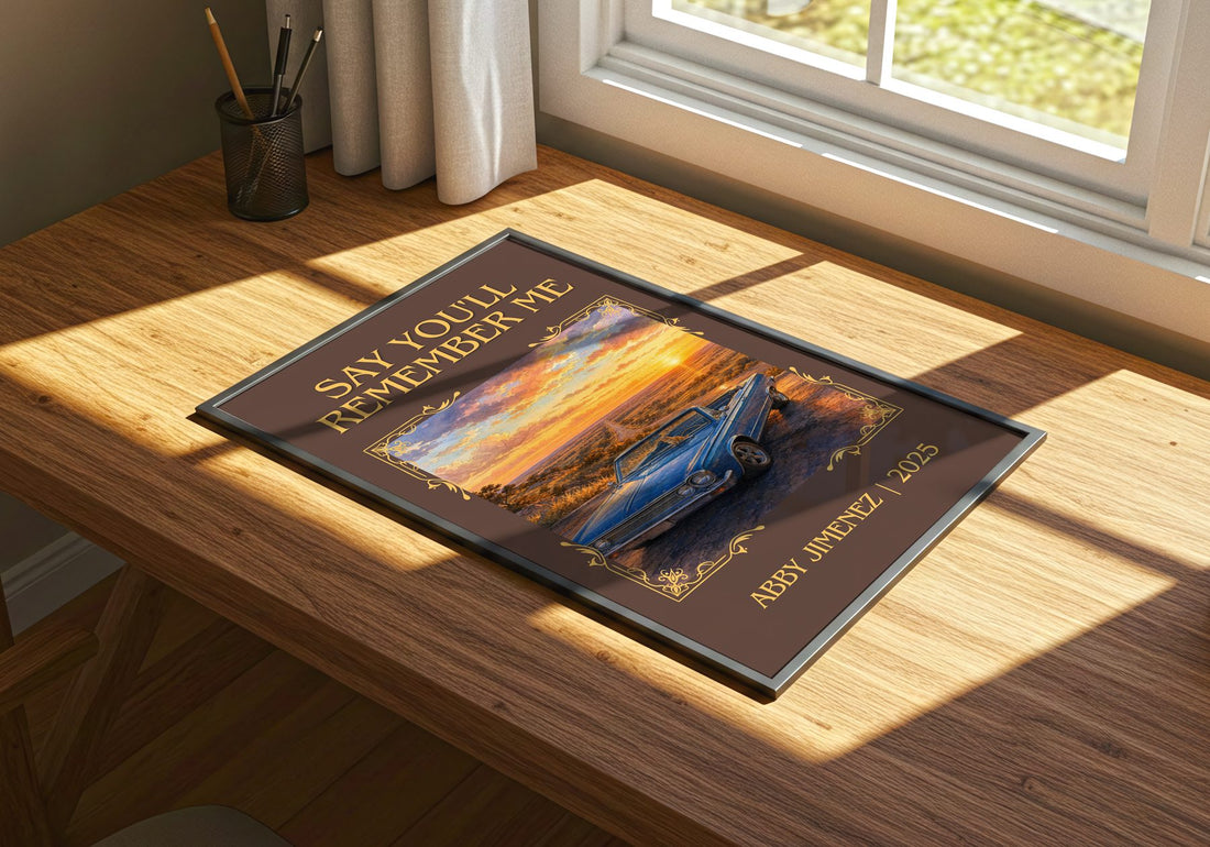 Say You'll Remember Me Classic Book Art Print by Abby Jimenez – print on a sunlit desk