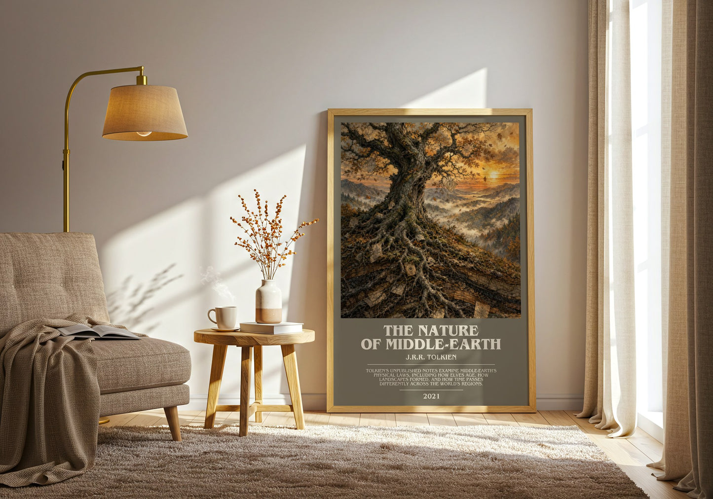 The Nature Of Middle-Earth bookish print on bookshelf – J.R.R. Tolkien fan gift