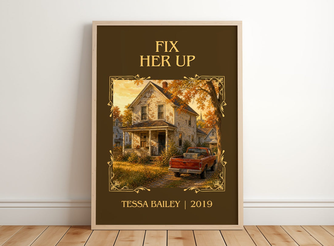 Fix Her Up Classic Book Art Print by Tessa Bailey – framed print leaning on a wooden floor