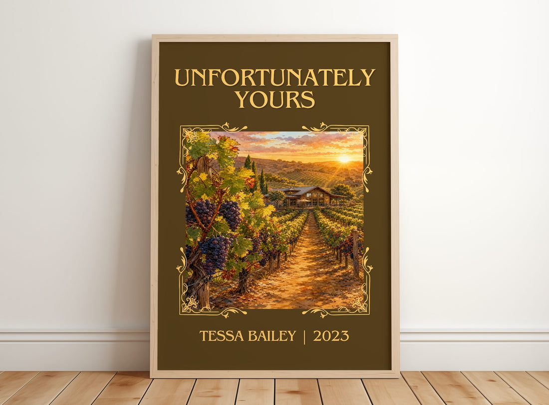 Unfortunately Yours Classic Book Art Print by Tessa Bailey – framed print leaning on a wooden floor