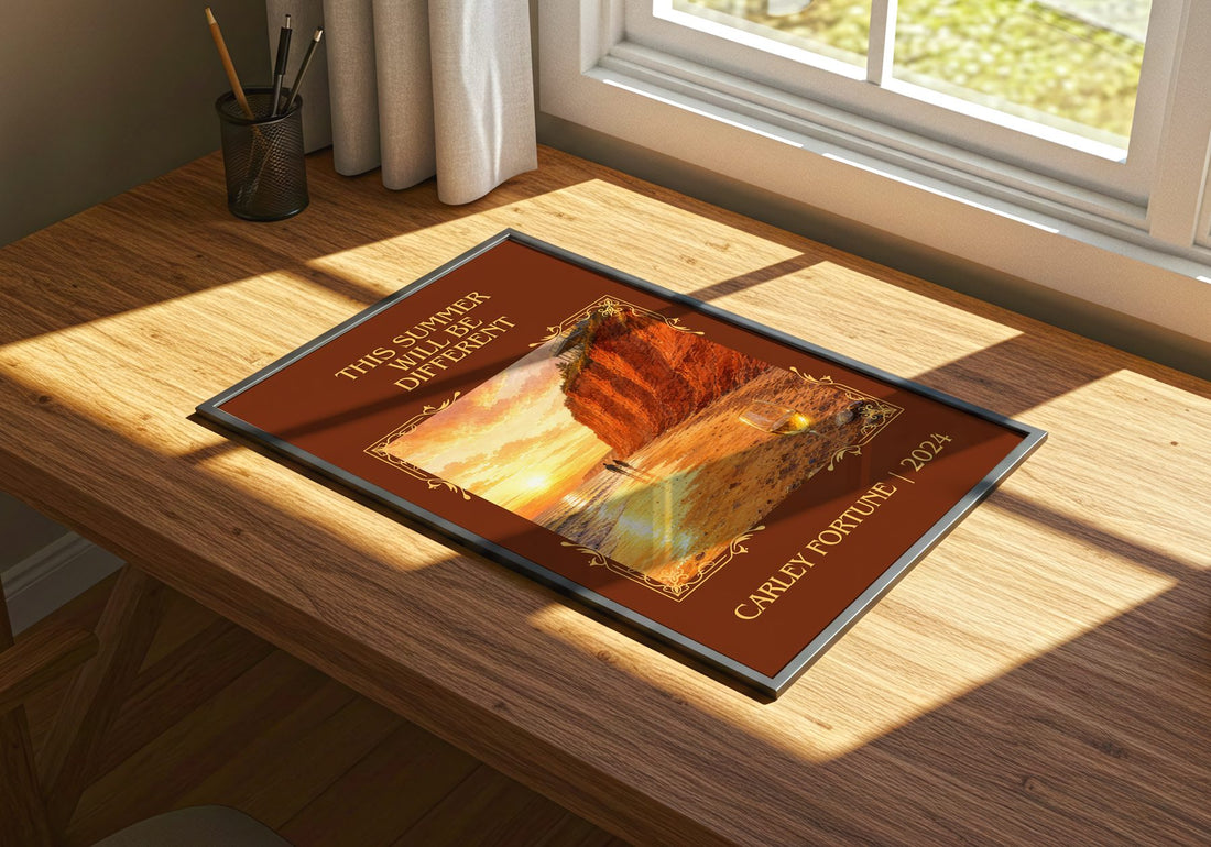 This Summer Will Be Different Classic Book Art Print by Carley Fortune – print on a sunlit desk