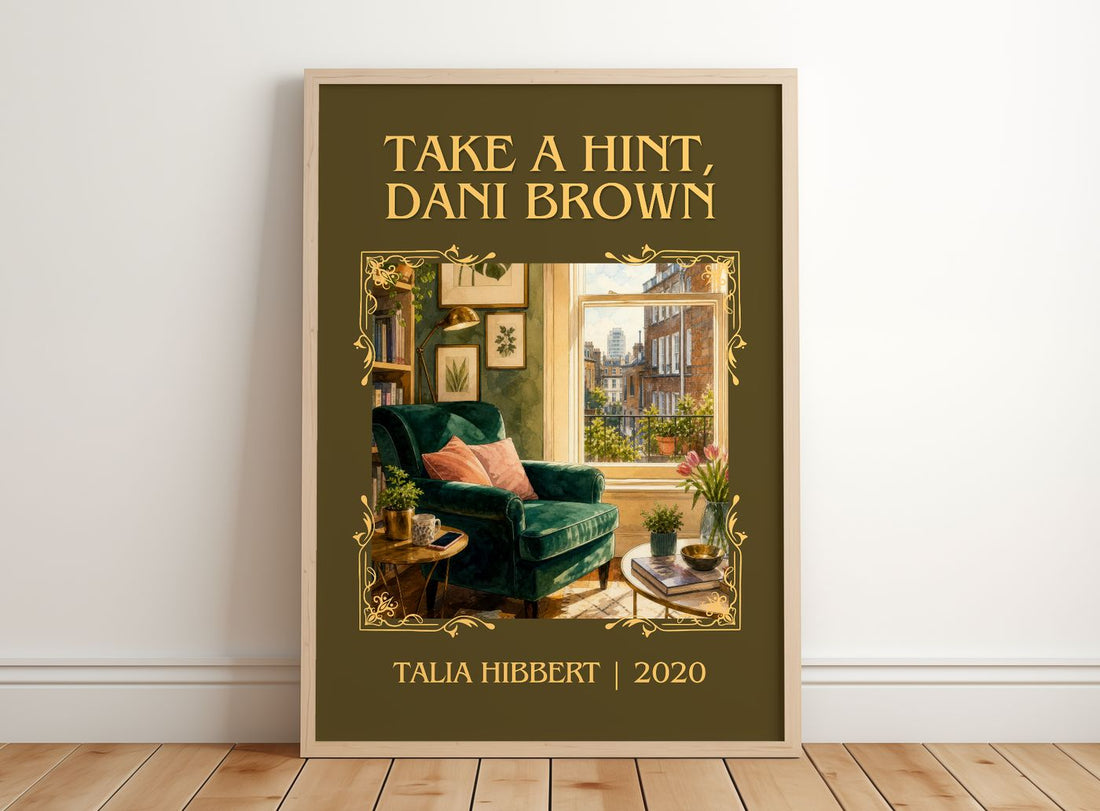 Take a Hint, Dani Brown Classic Book Art Print by Talia Hibbert – framed print leaning on a wooden floor