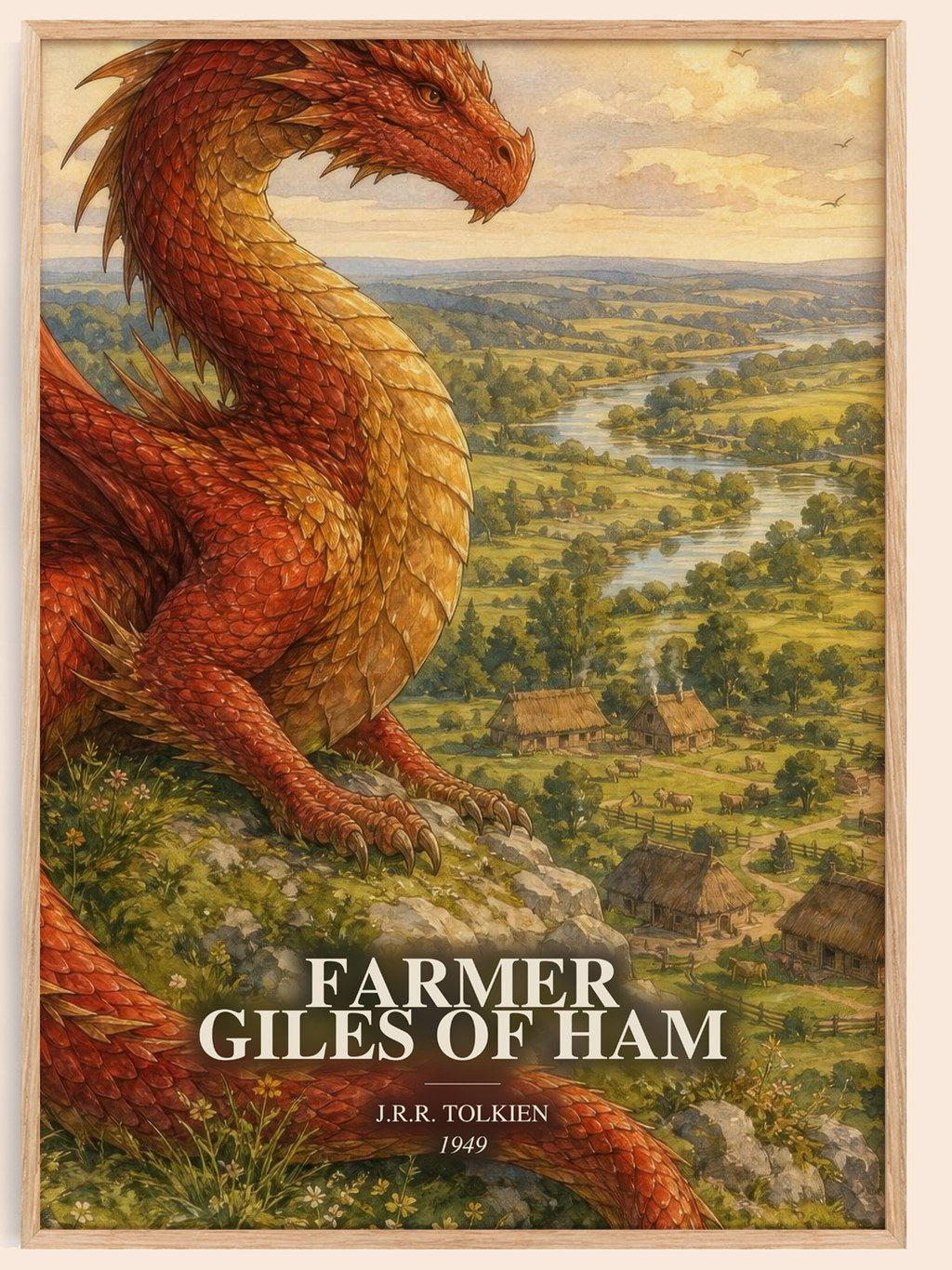 Farmer Giles Of Ham watercolour book poster by J.R.R. Tolkien – framed literary art print