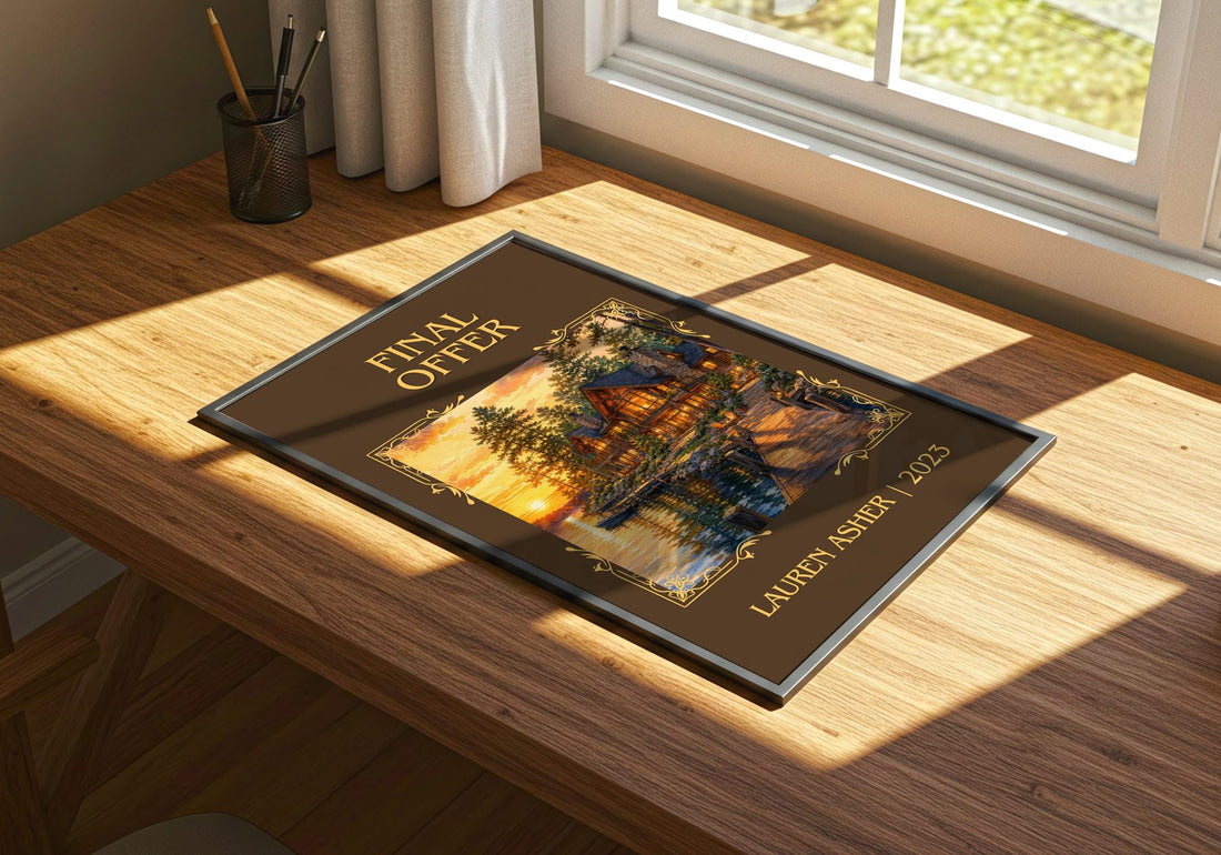 Final Offer Classic Book Art Print by Lauren Asher – print on a sunlit desk